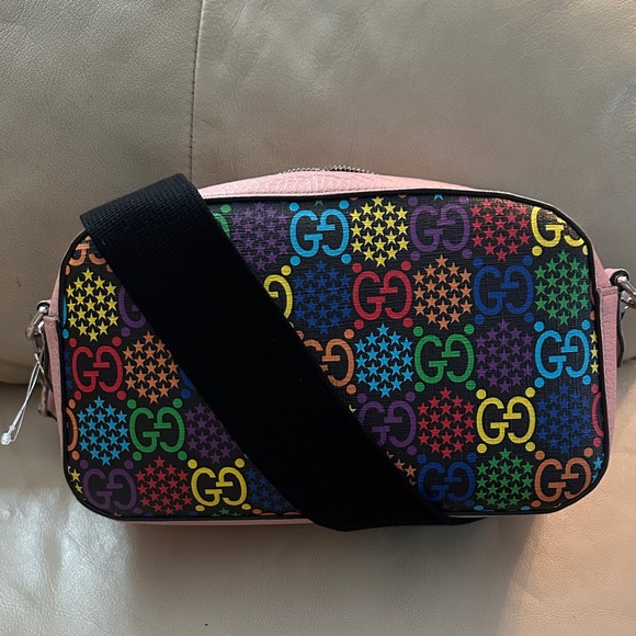 GUCCI GG Supreme Monogram Psychedelic Shoulder Bag Black Multicolor Sugar Pink - Picture 2 of 16